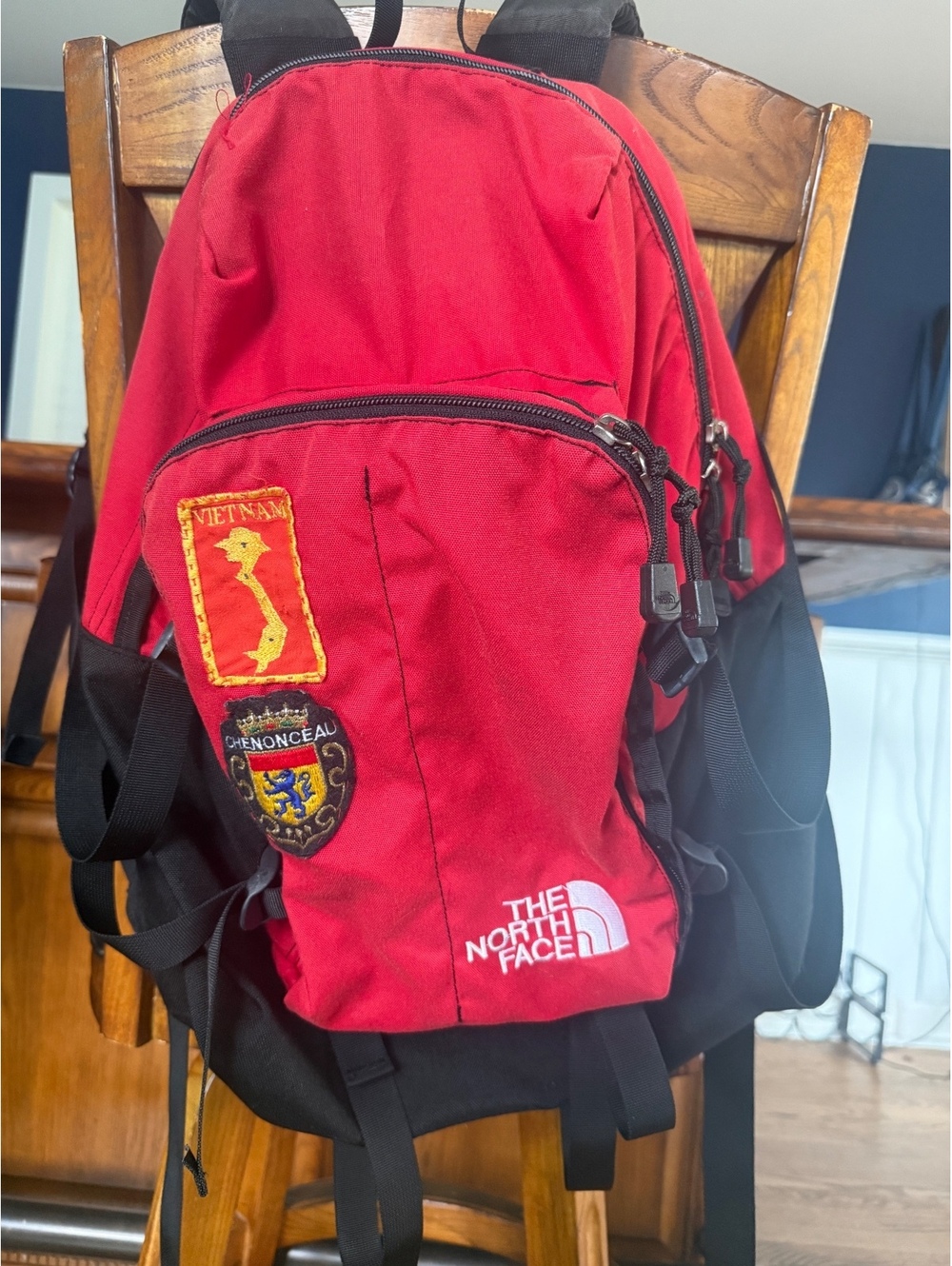 The North Face Red Backpack with Vietnam & Chenonceau Patches